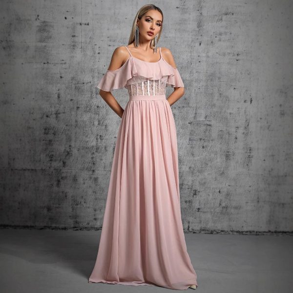 Elegant Backless Strap Evening Dress for Bridesmaids & Parties