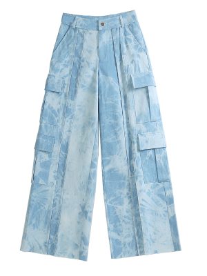 Early Autumn Tie-Dye Printed Tooling Denim Jeans – Casual Pants for Women