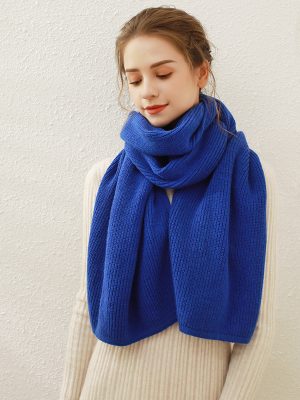 Women’s Solid Color Ribbed Knitted Scarf for Autumn Winter