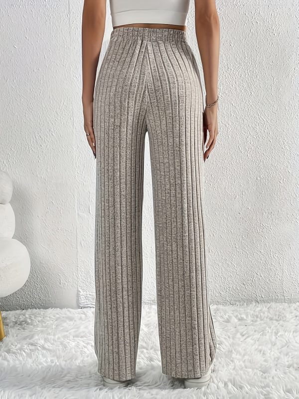 Women Casual Loose Elastic Waist Rib Knitted Sunken Stripe Pants - Image 2