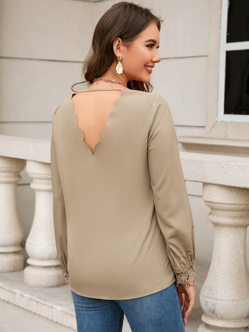 Women’s Burnt Floral V-Neck Loose Long Sleeve Office Shirt Top - Image 3