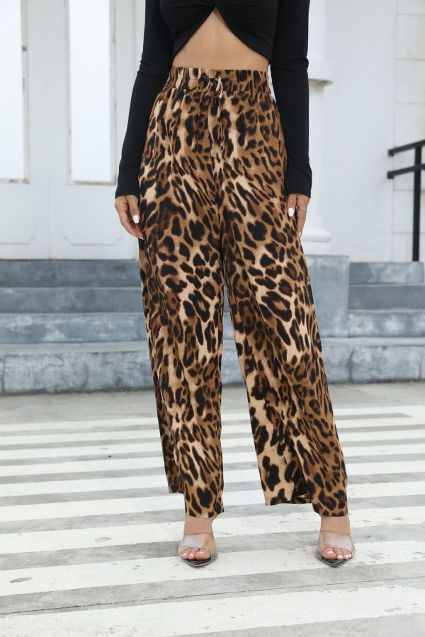 Women’s Casual Leopard Print High Waist Wide Leg Trousers - Image 3