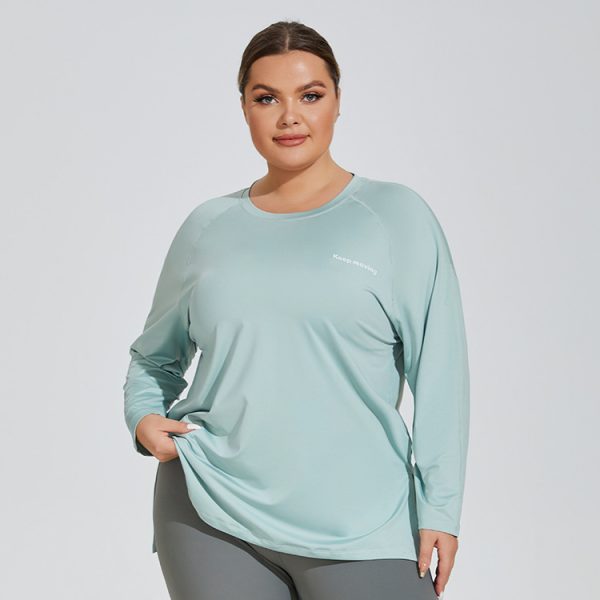 Plus Size Letter Graphic Loose Long Sleeve Yoga Top - Image 2