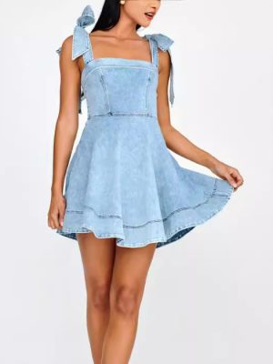 Women’s Suspenders Denim Dress for Spring & Summe