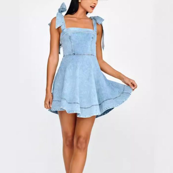 Women's Suspenders Denim Dress for Spring & Summe