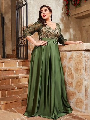 Plus Size Elegant Green Evening Dress for Women