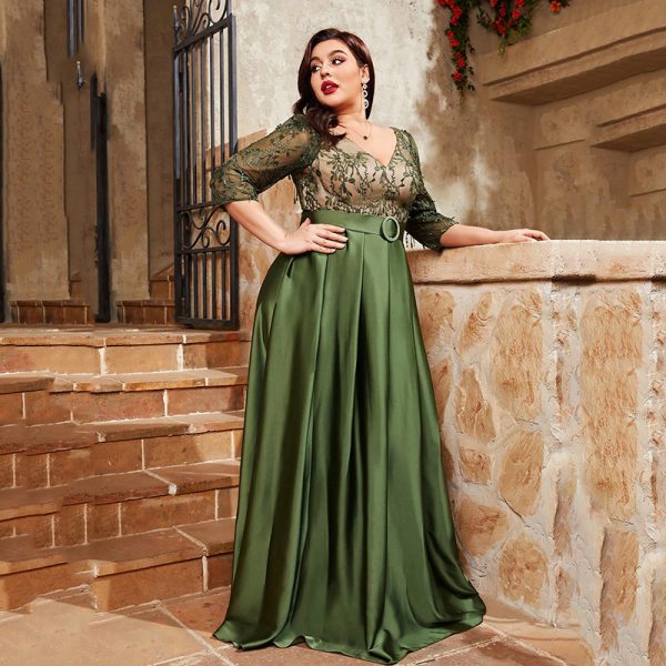 Plus Size Elegant Green Evening Dress for Women