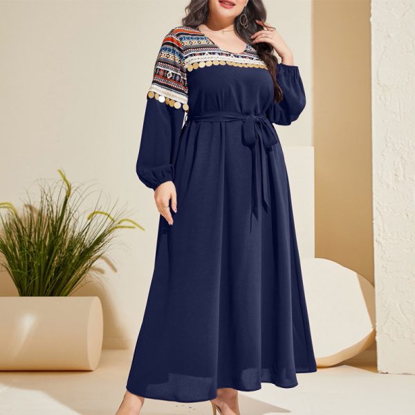 Plus Size Spring Autumn Lace-Up Waist Controlled Maxi Dress - Image 2