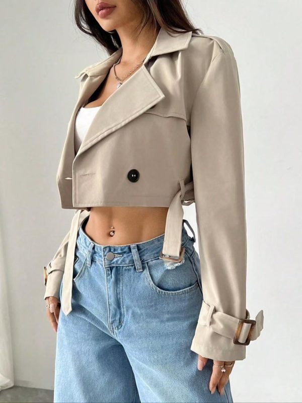 Women’s Belted Short Casual Trench Coat - Image 2