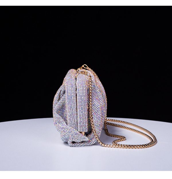 Diamond Studded Pleated Clutch Bag - Rhinestone Dinner Crossbody - Image 3