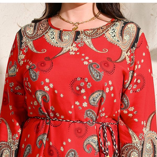 Plus Size Ethnic Cashew Print Loose Maxi Dress with Long Sleeves - Image 3