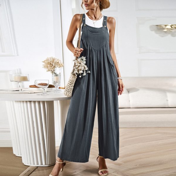 Solid Color Loose Wide-Leg Suspender Pants for Women - Image 2