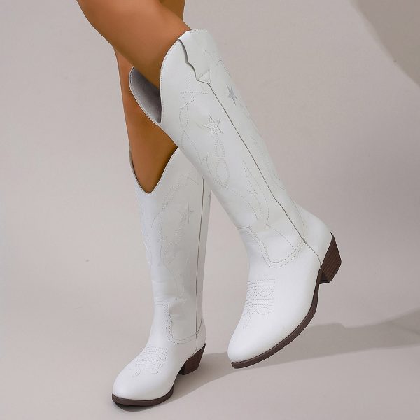 Embroidered Chunky Heel Round Toe All-Match Women’s Boots - Image 3