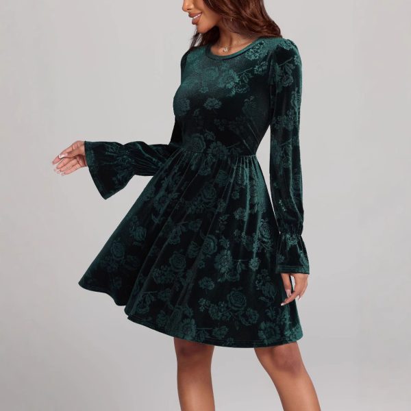 Autumn Winter Long Sleeve Pleuche Dress - Printed Women's Dress - Image 4