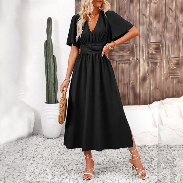 Women’s Ruffle Sleeve High Slit Maxi Dress - Summer Chic - Image 2