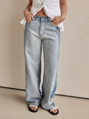 Women’s Wide-Leg Street-Style Washed Polo Jeans