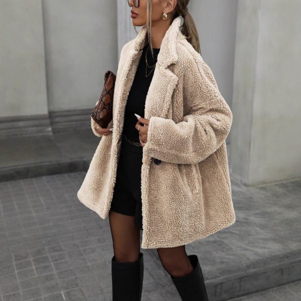 Women’s Autumn Winter Faux Fur Thickened Solid Color Coat - Image 3