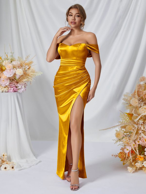 Off-the-Shoulder High Slit Evening & Cocktail Bridesmaid Dress - Image 3