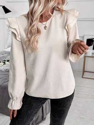 Spring Ruffled Collar Long Sleeve Casual Shirt Top