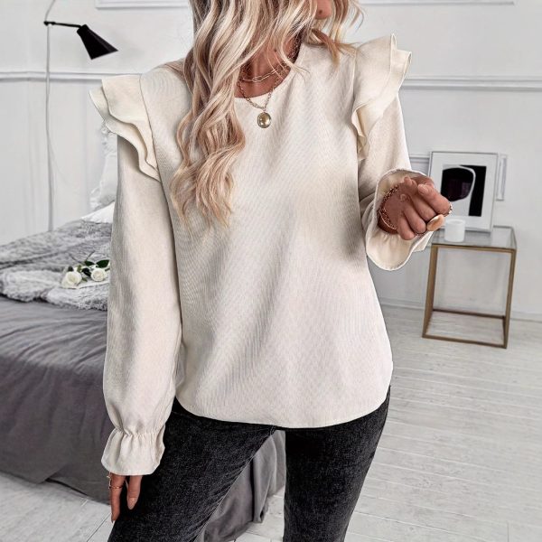 Spring Ruffled Collar Long Sleeve Casual Shirt Top