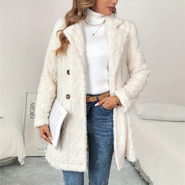 Double-Sided Plush Mid-Length Double-Breasted Suit Collar Cardigan Coat for Women - Image 3