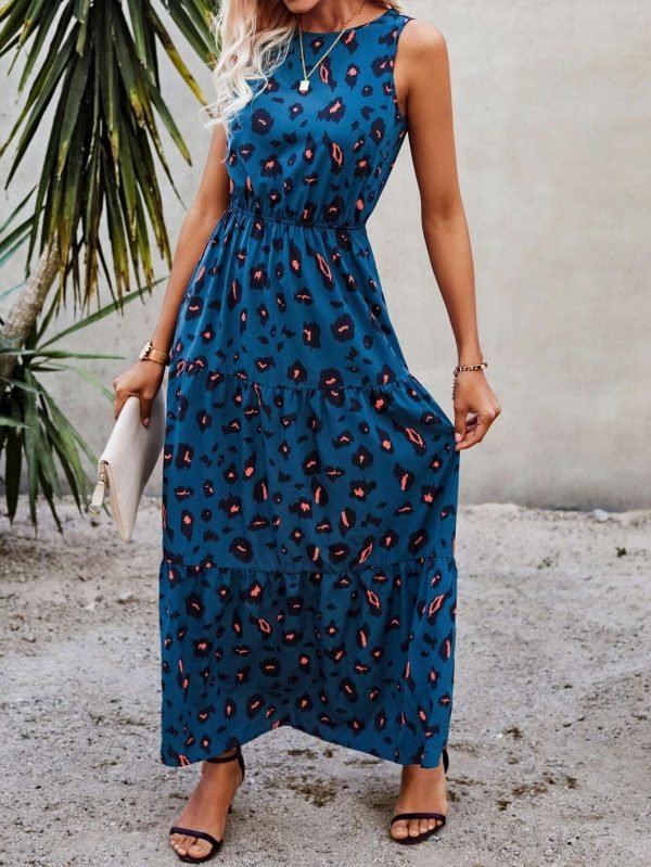 Sleeveless Waist-Trimming Printed Casual Dress