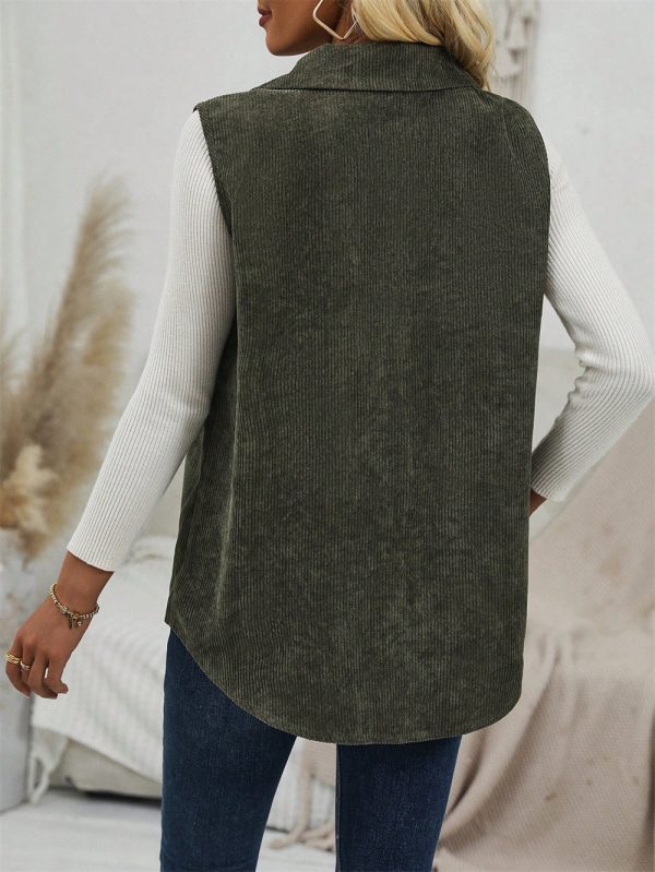 Women’s Fall Corduroy Collared Sleeveless Vest Shacket - Image 2