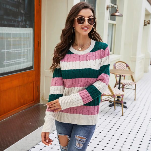 Autumn Winter Rainbow Striped Pullover Sweater