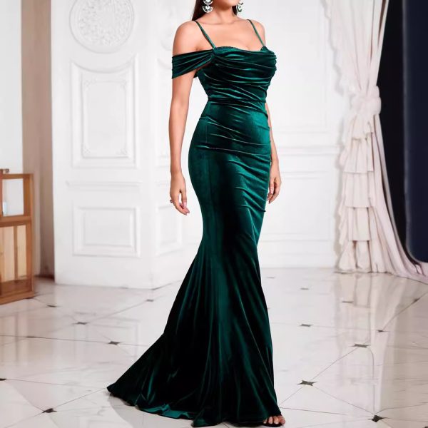 Sexy Off-The-Shoulder Backless Green Dress - Women’s Evening Wear - Image 3