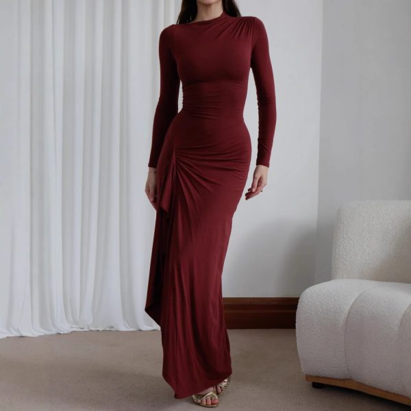 Women's Long Sleeve Slim Fit Lace-Up Stretch Dress - Image 3