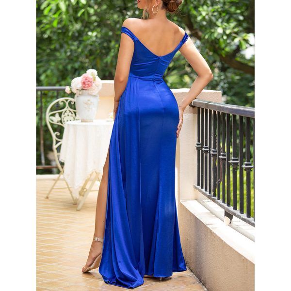 Sexy Off-The-Shoulder Blue Slit Dress - Women’s Evening Wear - Image 5