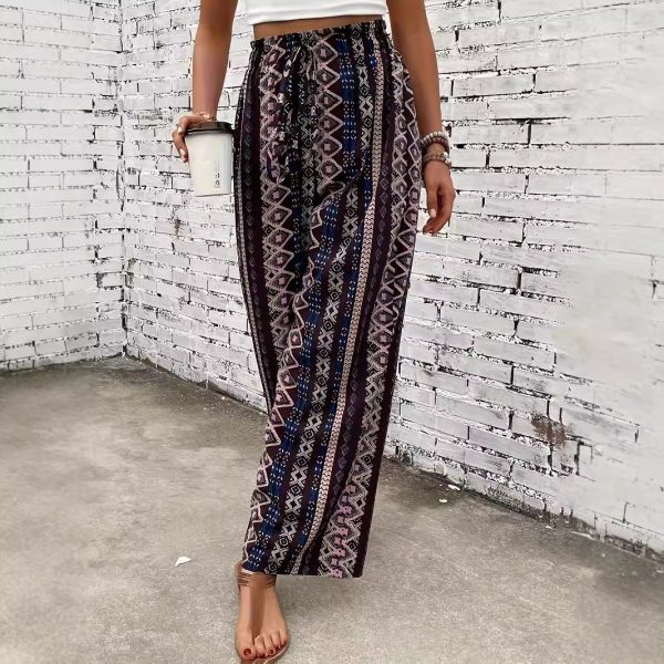 Women’s Spring Summer Bohemian Ethnic Print Wide Leg Trousers - Image 4