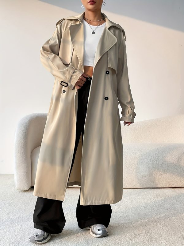 Elegant Women’s Double-Breasted Solid Color Trench Coat with Belt - Image 3