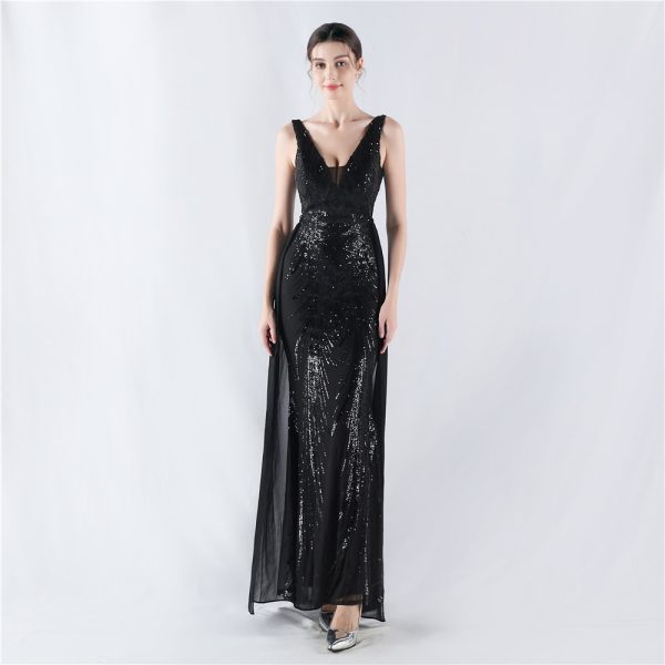 Floral Sequin Beaded Evening Dress with Cloak - Image 4