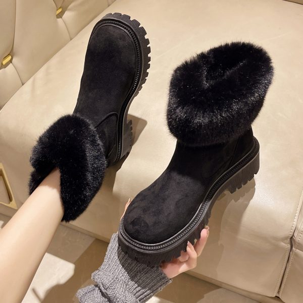 Furry Short Tube Platform Snow Boots with Side Zipper - Image 2