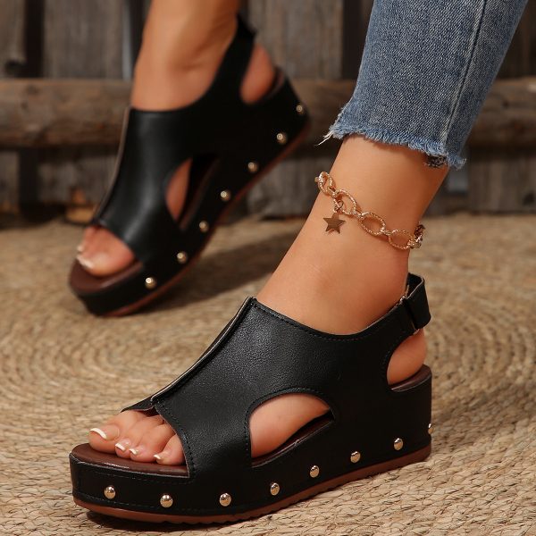 Platform Hollow Out Peep Toe Sandals Women Plus Size Wedge - Image 2