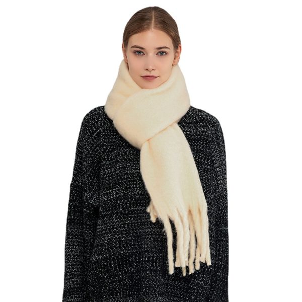 Women’s Wool Blend Soft Solid Color Winter Mohair Scarf Shawl - Image 5