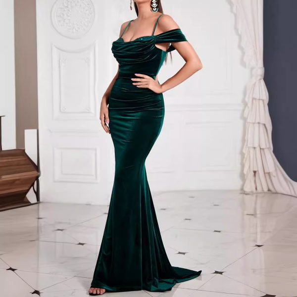 Sexy Off-The-Shoulder Backless Green Dress - Women’s Evening Wear - Image 2