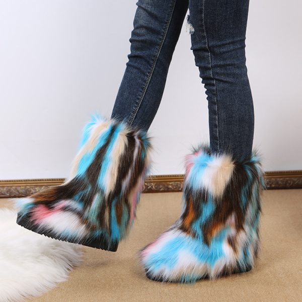 Women’s Floral Print Plush Mid-Calf Snow Boots