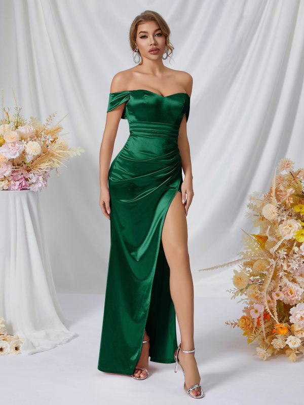 Off-the-Shoulder High Slit Evening & Cocktail Bridesmaid Dress - Image 4