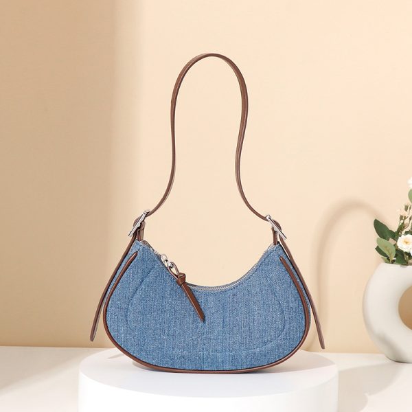 Denim Crescent Handbag Trendy Comfortable Shoulder Bag for Women - Image 2