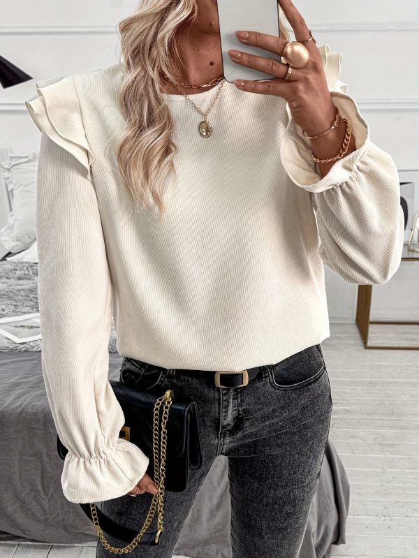 Spring Ruffled Collar Long Sleeve Casual Shirt Top - Image 3