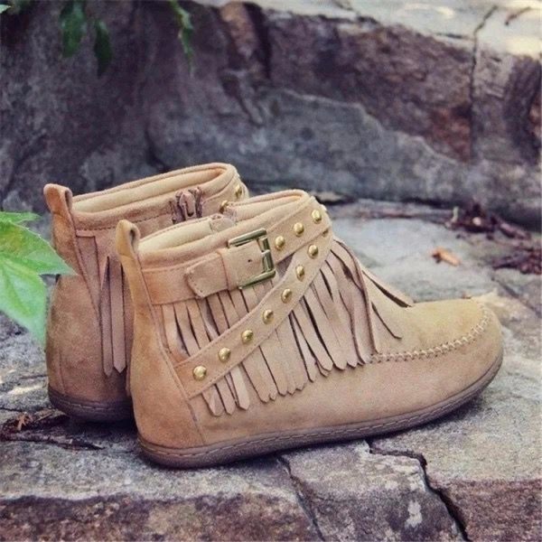 Vintage Suede Tassel Short Boots with Belt Buckle - Image 3