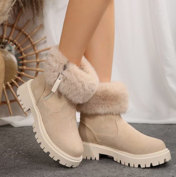 Furry Short Tube Platform Snow Boots with Side Zipper