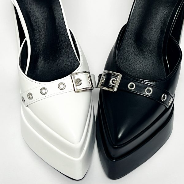 Black White Rivet Belt Buckle 15cm Double Waterproof Platform Heels - Image 3