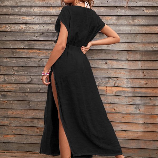 Sexy Side Split Solid Color Maxi Beach Dress with Sun Protection - Image 3