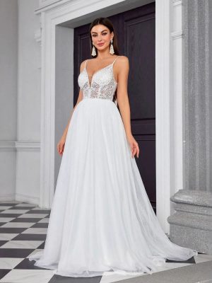 Suspender Tube Top Wedding Dress – Simple Travel & Prom Gown