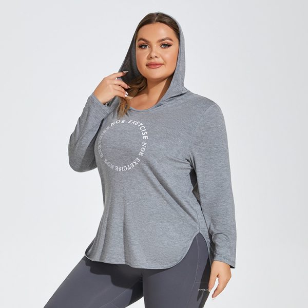 Plus Size Hooded Long Sleeve Printed Logo Sports Top - Image 2