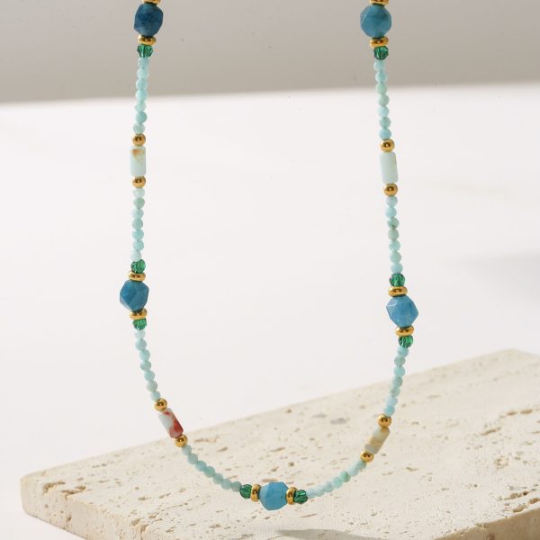 Blue Natural Stone Necklace - Women’s Light Luxury Beaded Court Star