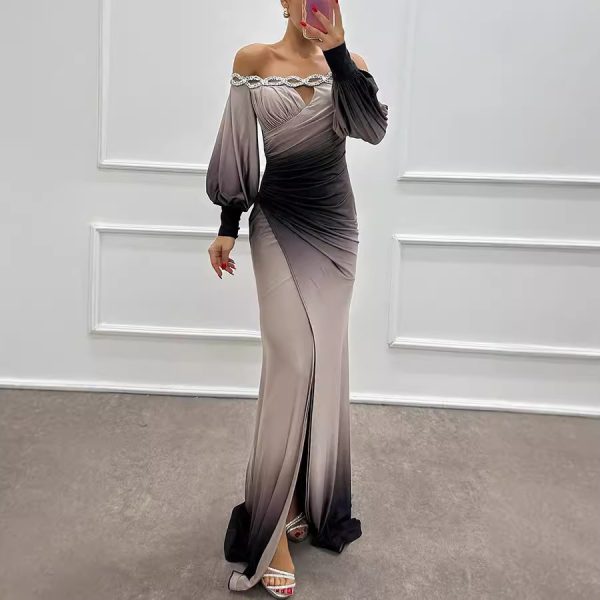 Women's Long Sleeve Off-Shoulder Printed Party Dress - Image 2